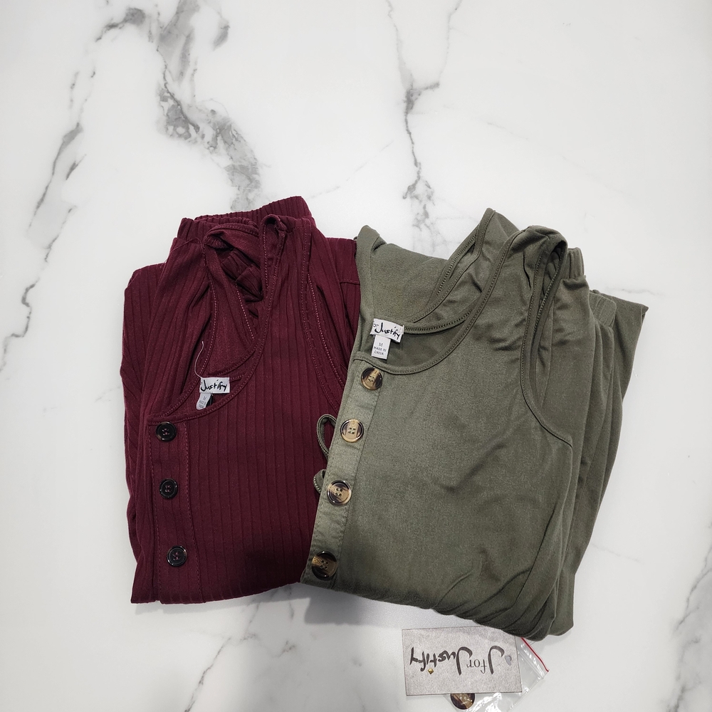J For Justify Burgundy and Olive jumpsuits size M